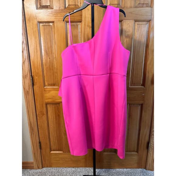 Eliza J Plus Pink Ruffle One-Shoulder Sheath Dress 22W Scuba Fabric - Picture 7 of 8